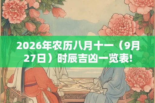 2026年农历八月十一(9月27日)时辰吉凶一览表! 2026年农历八月十一(9月27日)时辰吉凶一览表!