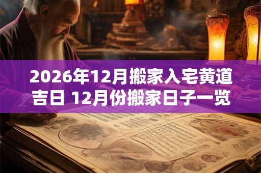 2026年12月搬家入宅黄道吉日 12月份搬家日子一览表