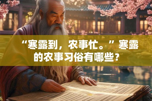 “寒露到，农事忙。”寒露的农事习俗有哪些？