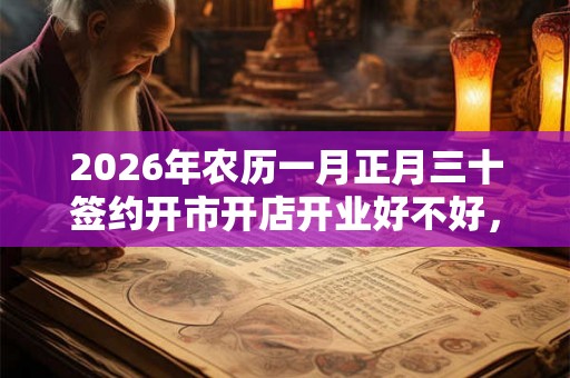 2026年农历一月正月三十签约开市开店开业好不好，吉时为何时？