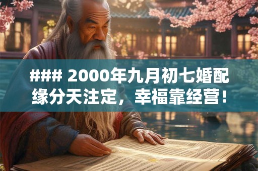 ### 2000年九月初七婚配缘分天注定,幸福靠经营! ### 2000年九月初七婚配缘分天注定,幸福靠经营!