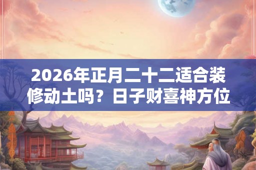 2026年正月二十二适合装修动土吗？日子财喜神方位？