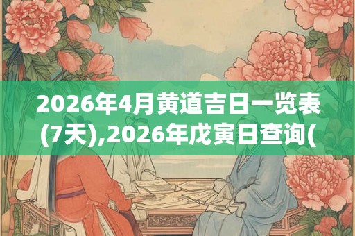 2026年4月黄道吉日一览表(7天),2026年戊寅日查询(6天)
