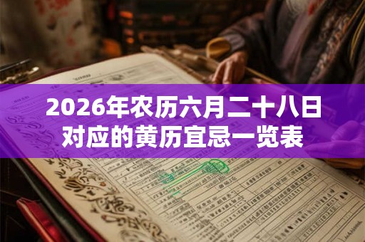 2026年农历六月二十八日对应的黄历宜忌一览表