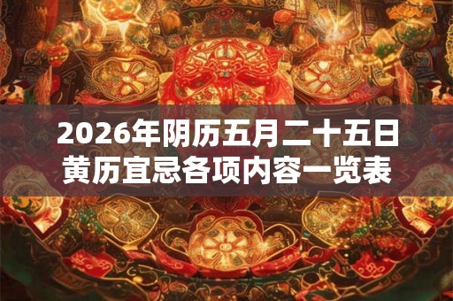 2026年阴历五月二十五日黄历宜忌各项内容一览表 2026年阴历五月二十五日黄历宜忌各项内容一览表