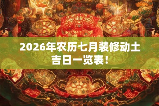 2026年农历七月装修动土吉日一览表！