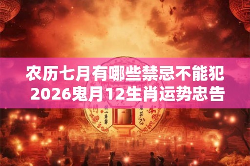 农历七月有哪些禁忌不能犯 2026鬼月12生肖运势忠告