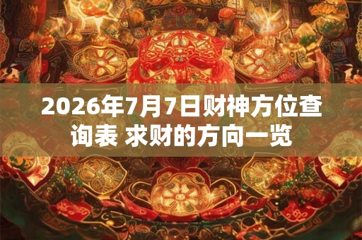 2026年7月7日财神方位查询表 求财的方向一览