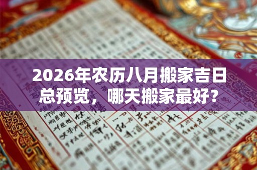 2026年农历八月搬家吉日总预览，哪天搬家最好？