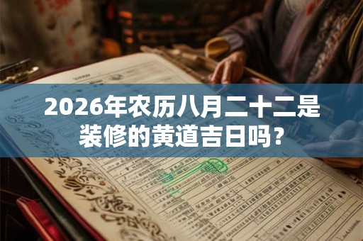 2026年农历八月二十二是装修的黄道吉日吗？