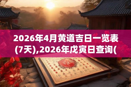 2026年4月黄道吉日一览表(7天),2026年戊寅日查询(6天)