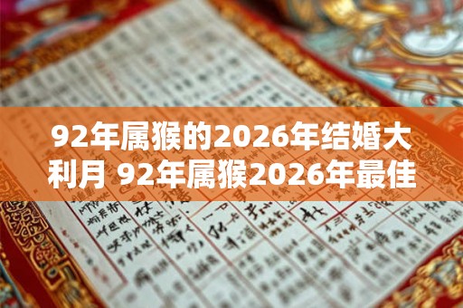 92年属猴的2026年结婚大利月 92年属猴2026年最佳结婚月