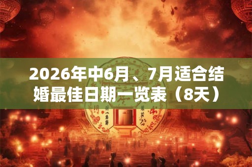 2026年中6月、7月适合结婚最佳日期一览表（8天）
