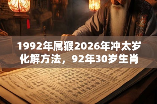 1992年属猴2026年冲太岁化解方法，92年30岁生肖猴犯太岁佩戴什么？
