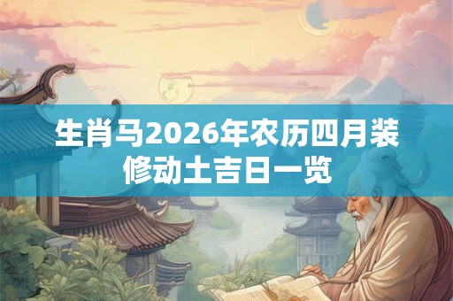 生肖马2026年农历四月装修动土吉日一览
