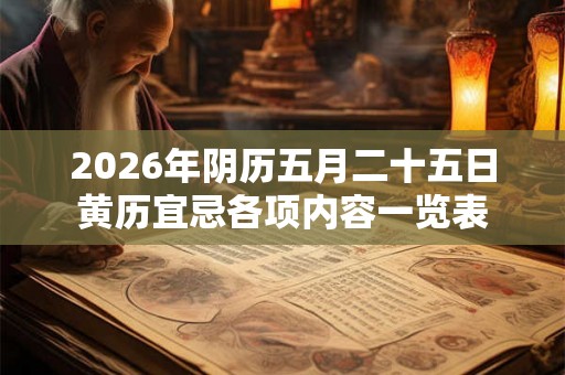 2026年阴历五月二十五日黄历宜忌各项内容一览表