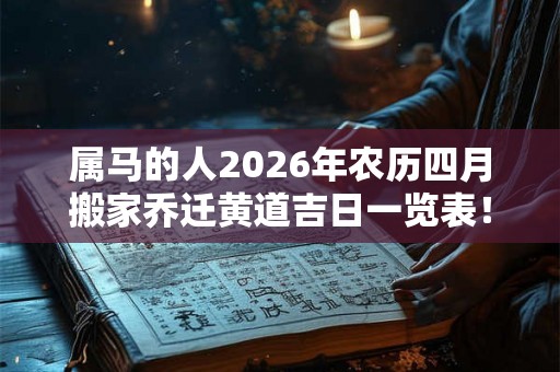 属马的人2026年农历四月搬家乔迁黄道吉日一览表！