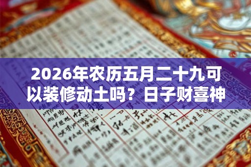 2026年农历五月二十九可以装修动土吗？日子财喜神方位？