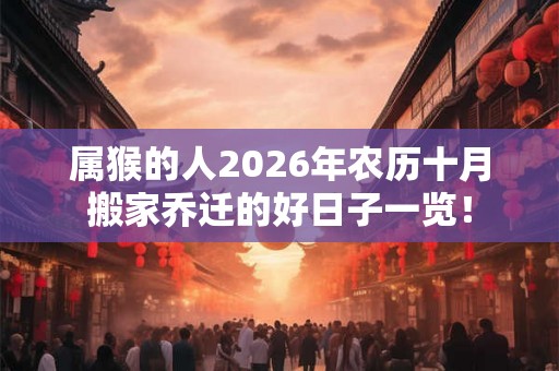 属猴的人2026年农历十月搬家乔迁的好日子一览！