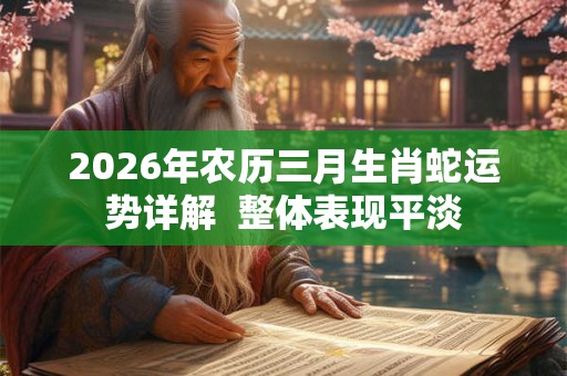 2026年农历三月生肖蛇运势详解 整体表现平淡 2026年农历三月生肖蛇运势详解 整体表现平淡