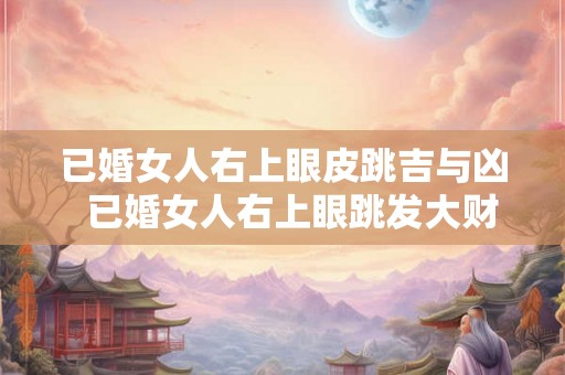 已婚女人右上眼皮跳吉与凶 已婚女人右上眼跳发大财 已婚女人右上眼皮跳吉与凶 已婚女人右上眼跳发大财