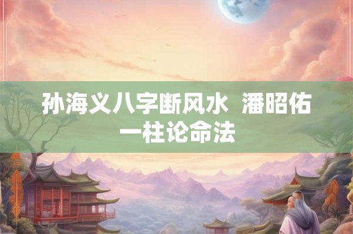 孙海义八字断风水  潘昭佑一柱论命法