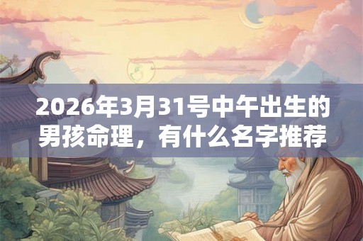 2026年3月31号中午出生的男孩命理，有什么名字推荐？