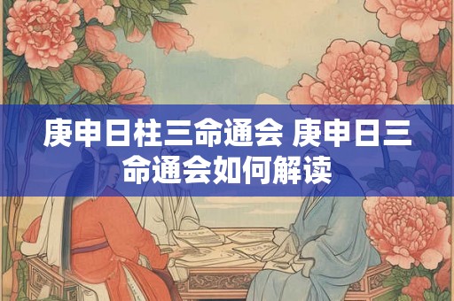 庚申日柱三命通会 庚申日三命通会如何解读