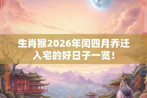 生肖猴2026年闰四月乔迁入宅的好日子一览! 生肖猴2026年闰四月乔迁入宅的好日子一览!