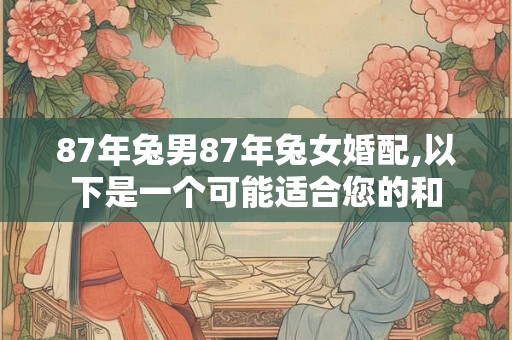 87年兔男87年兔女婚配,以下是一个可能适合您的和 87年兔男87年兔女婚配,以下是一个可能适合您的和