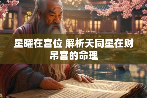 星曜在宫位 解析天同星在财帛宫的命理