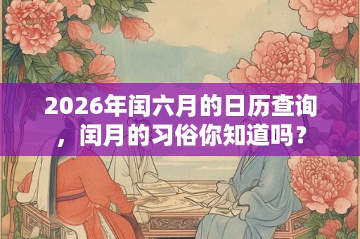 2026年闰六月的日历查询，闰月的习俗你知道吗？