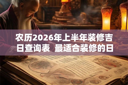 农历2026年上半年装修吉日查询表  最适合装修的日子