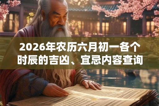 2026年农历六月初一各个时辰的吉凶、宜忌内容查询 2026年农历六月初一各个时辰的吉凶、宜忌内容查询