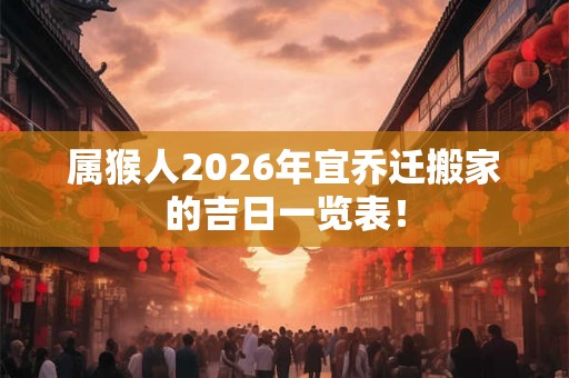 属猴人2026年宜乔迁搬家的吉日一览表! 属猴人2026年宜乔迁搬家的吉日一览表!
