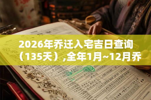 2026年乔迁入宅吉日查询（135天）,全年1月~12月乔迁好日子