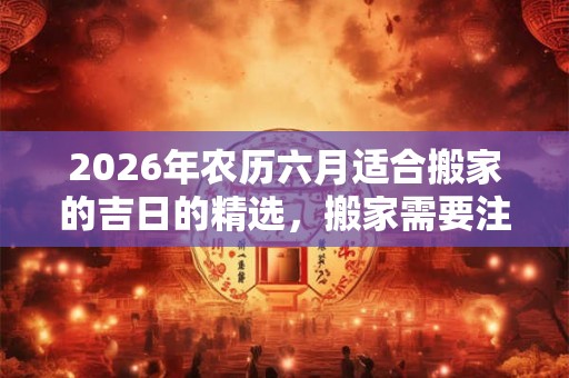 2026年农历六月适合搬家的吉日的精选，搬家需要注意什么？