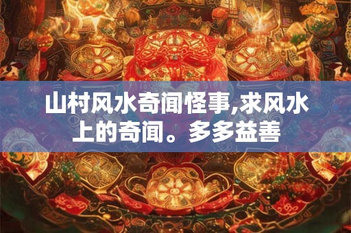山村风水奇闻怪事,求风水上的奇闻。多多益善