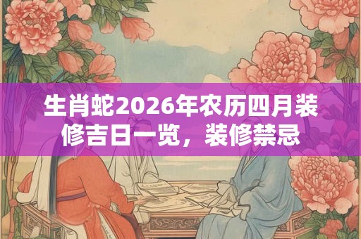 生肖蛇2026年农历四月装修吉日一览，装修禁忌