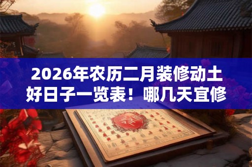 2026年农历二月装修动土好日子一览表！哪几天宜修造