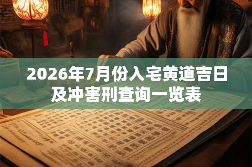 2026年7月份入宅黄道吉日及冲害刑查询一览表