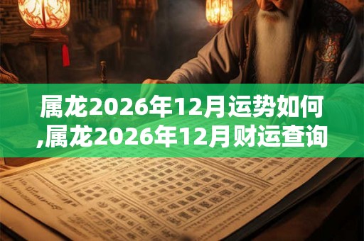 属龙2026年12月运势如何,属龙2026年12月财运查询