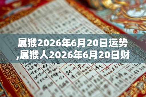 属猴2026年6月20日运势,属猴人2026年6月20日财运,生肖猴2026年6月20日运势