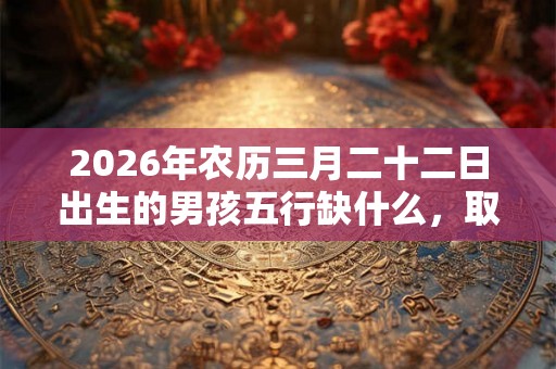 2026年农历三月二十二日出生的男孩五行缺什么，取什么名字好？