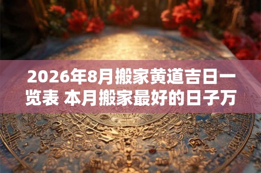 2026年8月搬家黄道吉日一览表 本月搬家最好的日子万年历