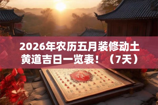 2026年农历五月装修动土黄道吉日一览表！（7天）