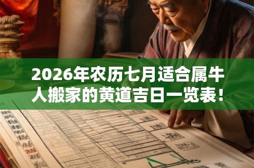 2026年农历七月适合属牛人搬家的黄道吉日一览表！
