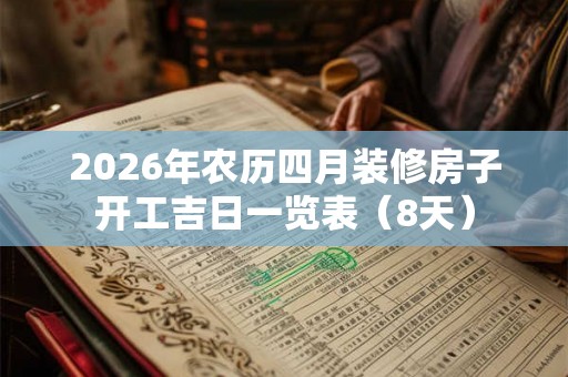 2026年农历四月装修房子开工吉日一览表（8天）