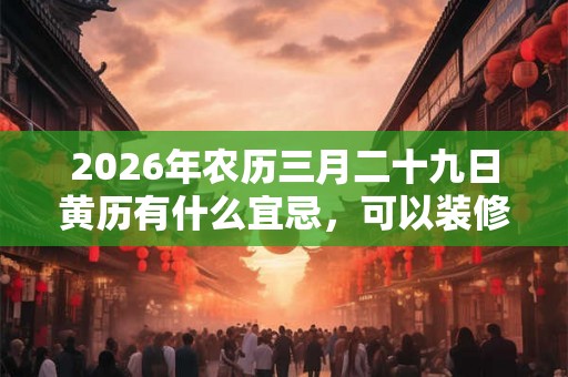 2026年农历三月二十九日黄历有什么宜忌，可以装修动土吗？