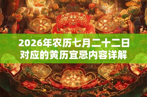 2026年农历七月二十二日对应的黄历宜忌内容详解